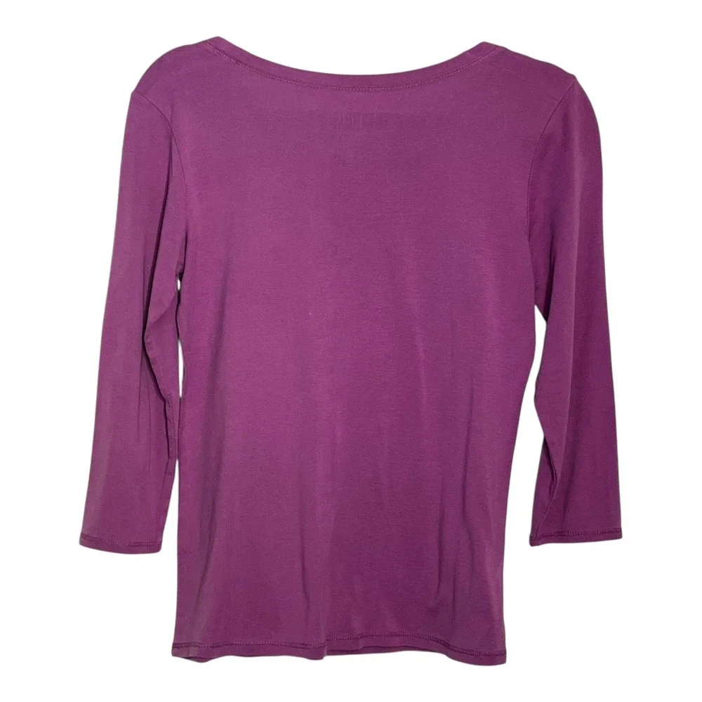 J. Jill Pima Cotton Ballet Sleeve Tee Purple Petite Small SP 3/4 Sleeve Top - Picture 2 of 7